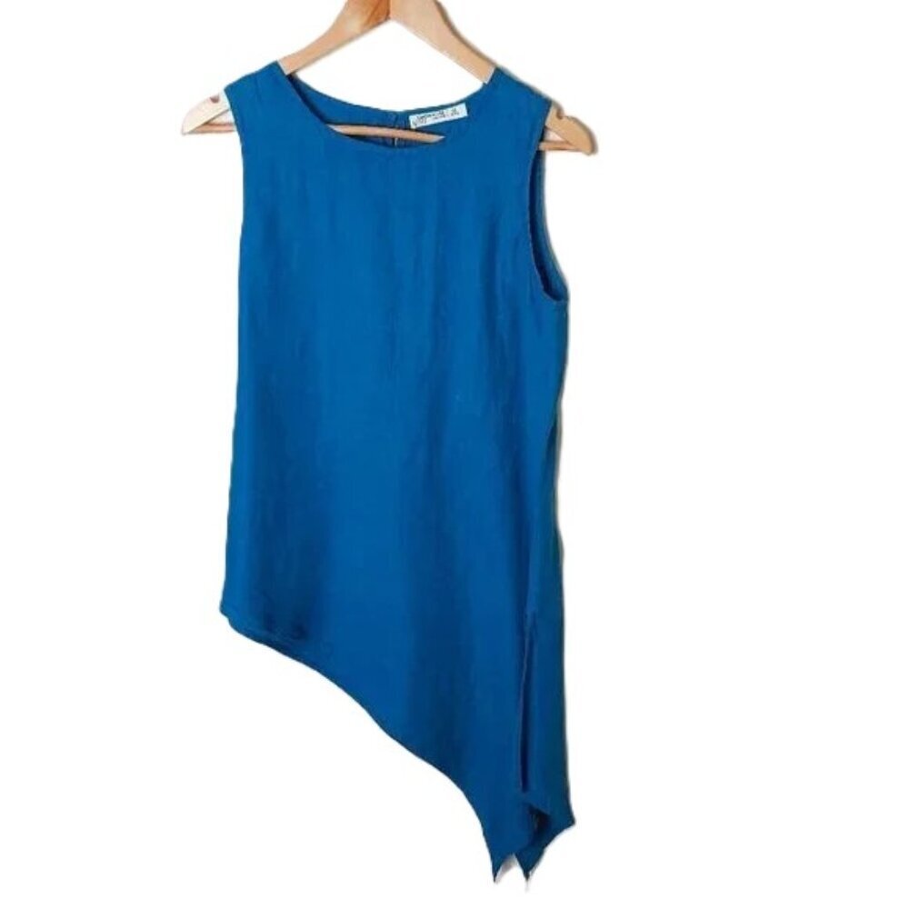 100% Linen Top Cottonworld Lagenlook Pure Linen Asymmetrical Boho Festival Teal